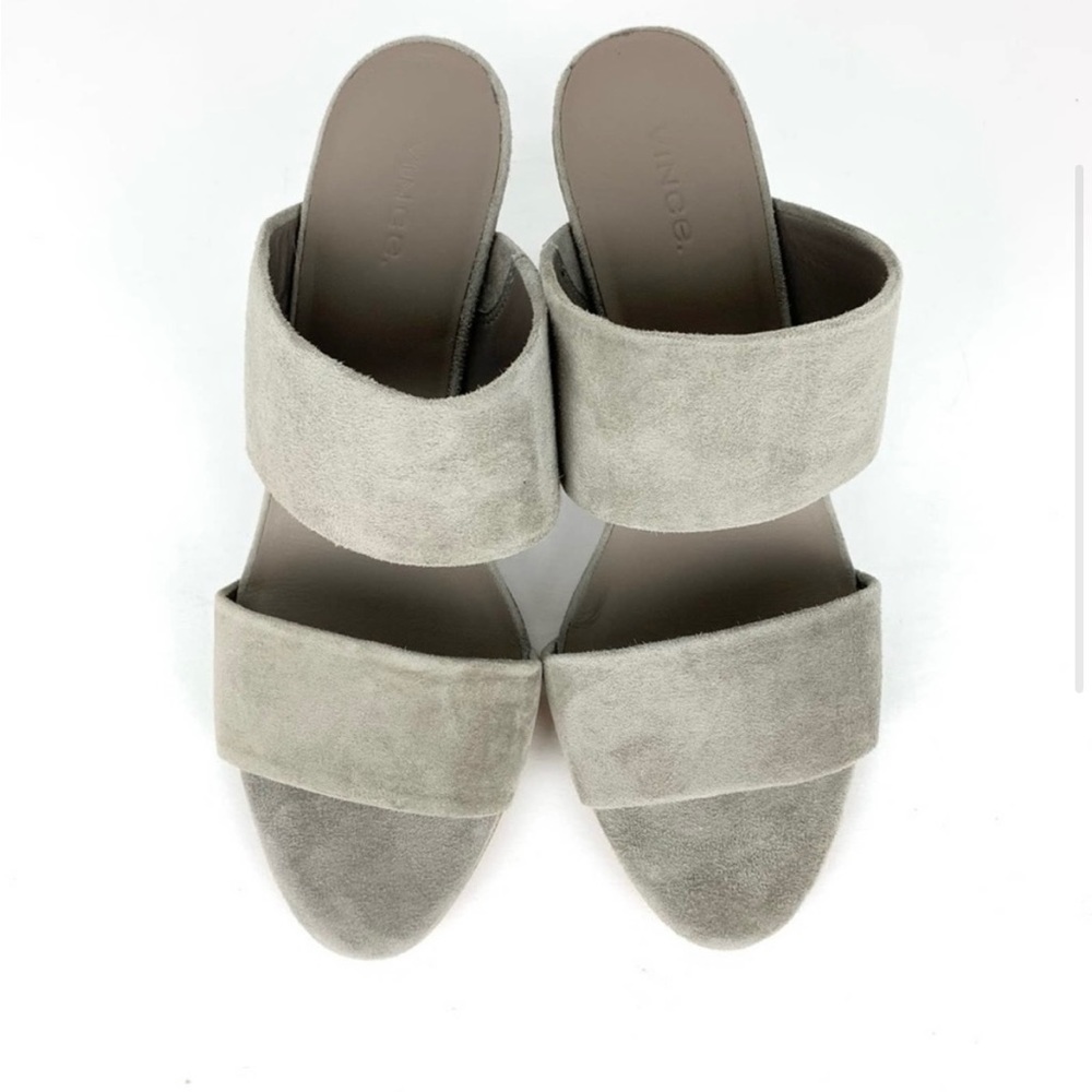 Vince Benetta Suede 2 Strap Block Heel Slide Sandals Light Woodsmoke Grey Size 9